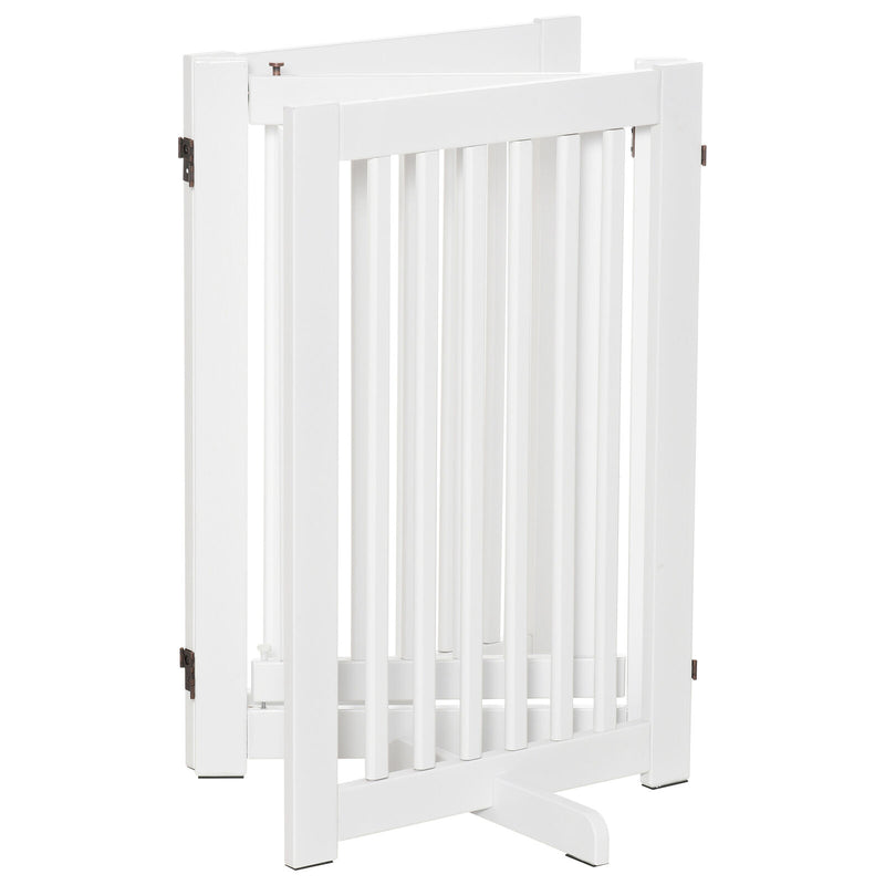 Free Standing Wood Pet Gate Indoor Dog Barrier 3 Panel Folding Z Shape Doorway