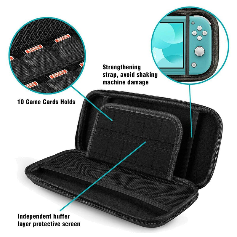 For Switch Lite 2019 Travel Carrying Case + TPU Case + HD Tempered Glass + Caps