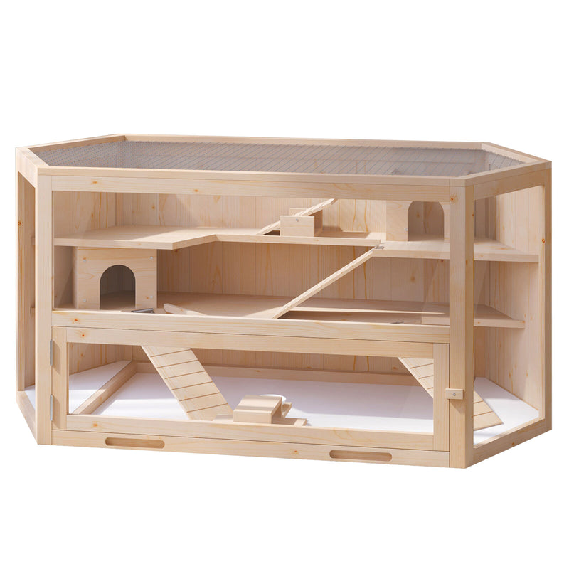 Multilevel Wood Small Aminal Hideout and Activity Center with Glass Viewing 842525185455