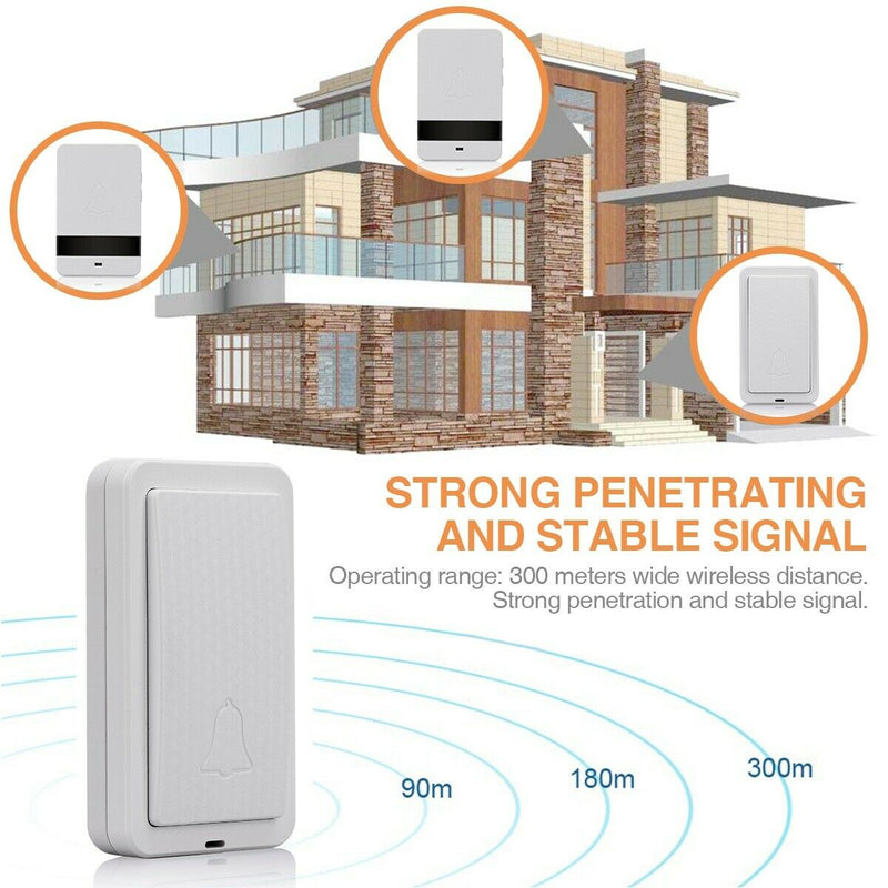 Wireless Doorbell Chime 2 Receiver 1 Transmitter 4 Volume 1000ft Door Bell Chime