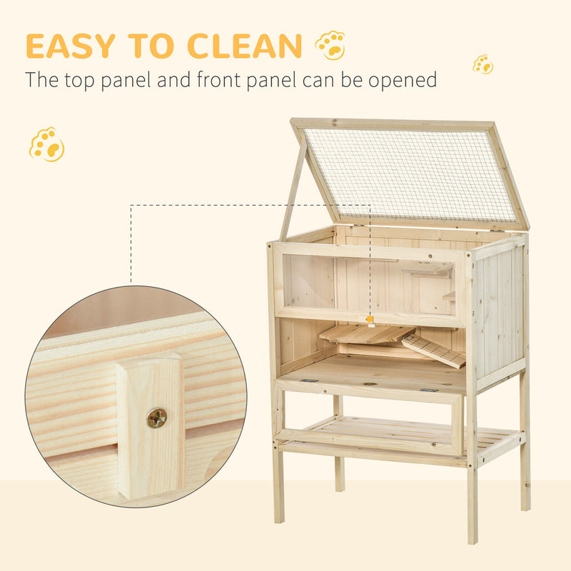 3-Tier Wooden Hamster Habitat Play Cage for Small Animals w/ Platforms, Natural 196393161401