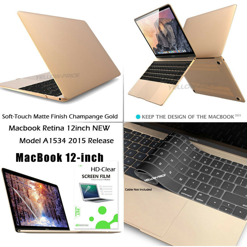 2015 MacBook Retina 12" A1534 Gold Hard Shell+ Keyboard Cover+ Screen Protector