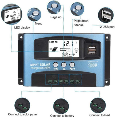 30A-100A MPPT Solar Panel Charge Controller Solar Regulator 24V Auto Battery