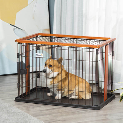 Steel Dog Crate Cage, Puppy Kennel, w/ Door, No Leak Tray, 35" x 22.5" x 23.5"