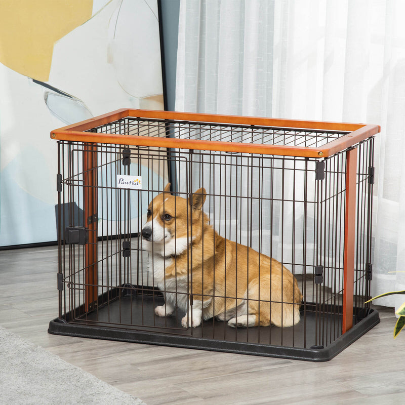 Steel Dog Crate Cage, Puppy Kennel, w/ Door, No Leak Tray, 35" x 22.5" x 23.5"