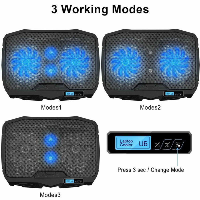 Dual USB Powered Gaming Laptop Cooling Pad with LCD Screen for up to 16" Laptop