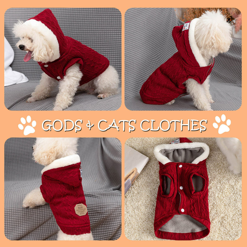 Red Cute Warm Dog Coat Winter Sweater Clothes with Hat for Puppies Cats Dogs CA