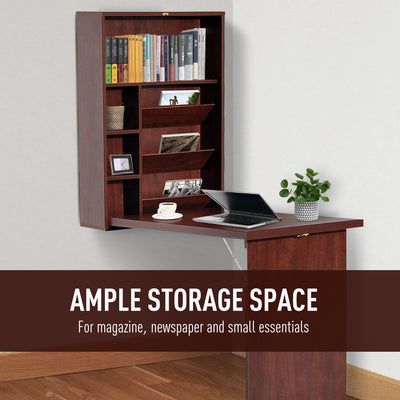 Fold-Out Convertible Desk Wall Mounted Table Cabinet Workstation Walnut