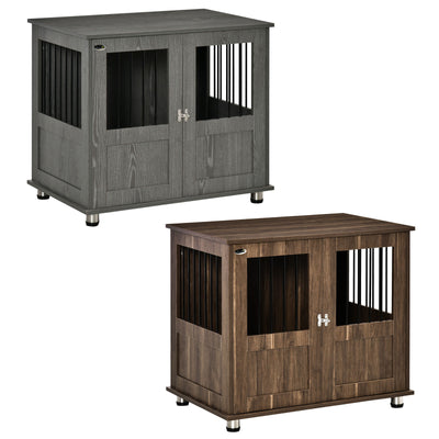 Medium Wooden Furniture Style Dog Crate w/ Double Door, Indoor End Table