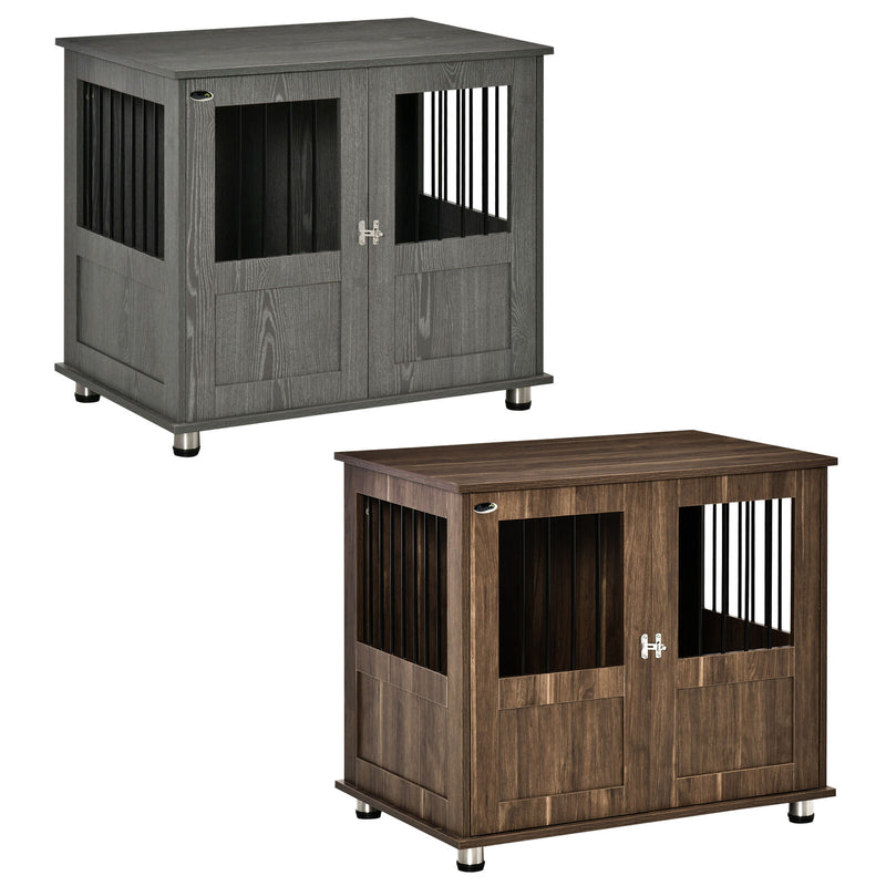 Medium Wooden Furniture Style Dog Crate w/ Double Door, Indoor End Table