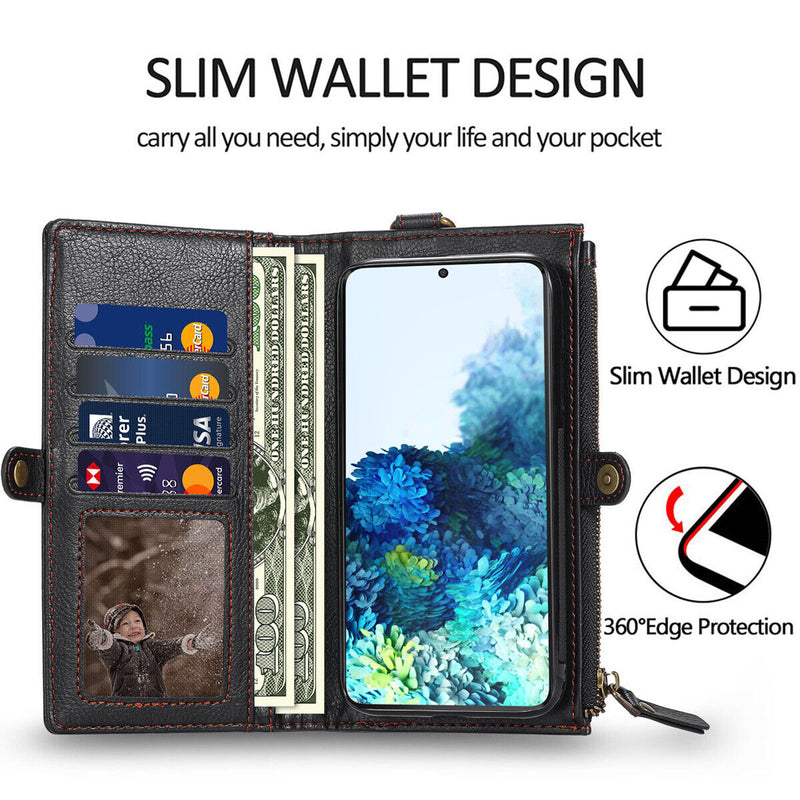 For Galaxy S20/S20+ Plus/S20 Ultra [Magnetic Closure][Zipper Pocket] Wallet Case