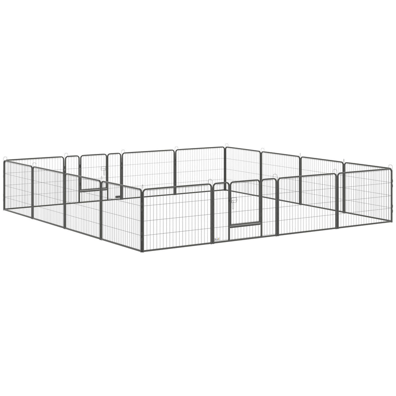 16 Panels Pet Playpen, 23.5" Heavy-Duty Dog Fence DIY Design w/ Doors, Latch
