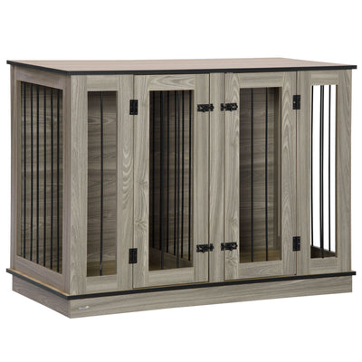 Dog Crate Furniture Side Table W/ Divider Panel 2 Front Doors Double Locks