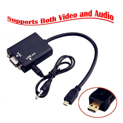 1080P Micro HDMI Male to VGA Female Audio Output Plug Converter Adapter Cable