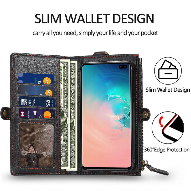 Vintage Leather Wallet Case & 2.5D HD Tempered Glass for Galaxy S10 S10+ S10e