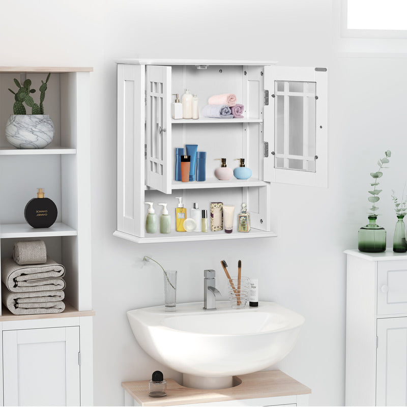 Modern Wall Mounted Bathroom Cabinet, Cabinet with 2 Door and Open Shelf, White