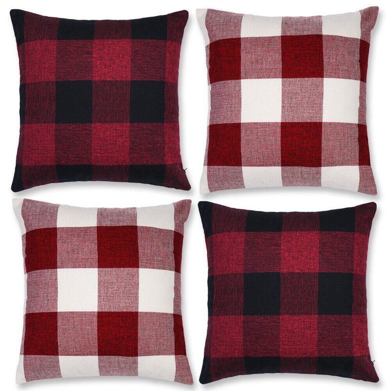 Set of 2 Cotton Linen Classic Red&Black Check Buffalo Plaids Throw Pillow Cases