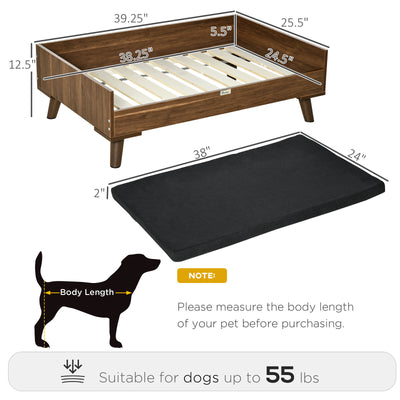 Elevated Dog Bed with Soft Sponge Cushion, Modern Wood Dog Bed /w Steel Legs 196393252734