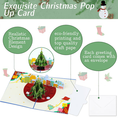 Hand Made Exquisite 3D Christmas Pop Up Cards with Envelopes, 2Pcs (Navy + Red)