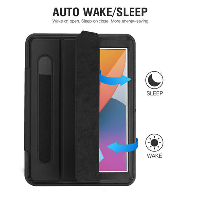 Apple iPad 8th 2020 Heavy Duty Smart Auto Wake/Sleep Trifold Case Cover, Black