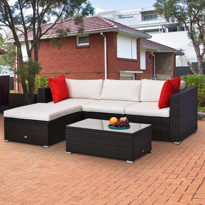 5PC Rattan Wicker Sofa Set Outdoor Patio Garden Sectional Furniture Cushioned