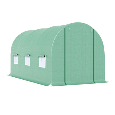 Walk-in Tunnel-Style Green House w/ Roll-Up Front Entrance & Six Side Windows