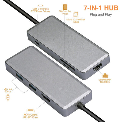 Aluminum Type C Hub with 4K HDMI, RJ45 Ethernet, Card Reader, USB (Space Grey)