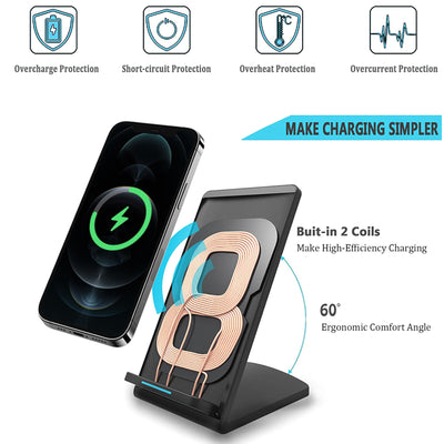 15W Qi-Certified Fast Wireless Charging Stand for Galaxy S21 S20 iPhone 12 11 Xs