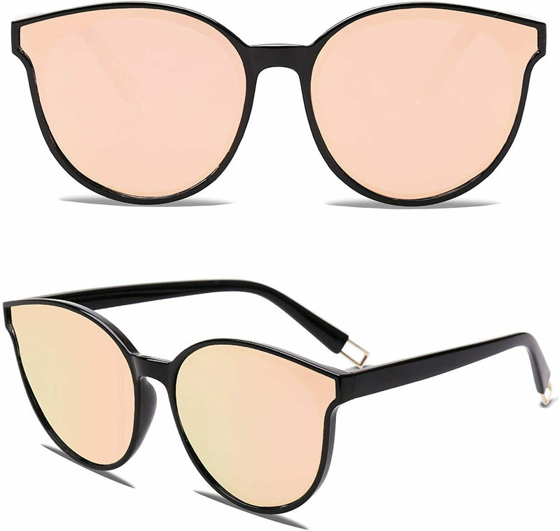 Retro Oversized Cat Eye Polarized Sunglasses w/Mirrored Rose Gold Lens for Women