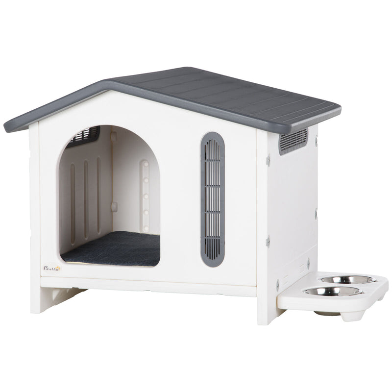 Plastic Dog House Small Dog House, W/ Door, Elevated Floor, Soft Cushion, White