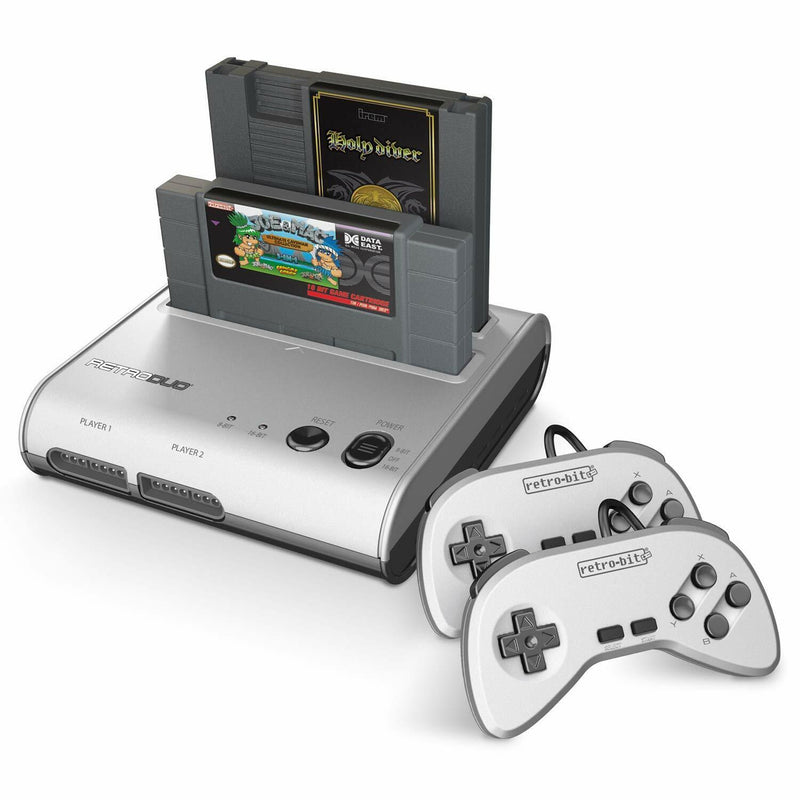 Retro-Bit Retro Duo 2 in 1 Console System for Original NES &amp; SNES Games - Silver 812820010318