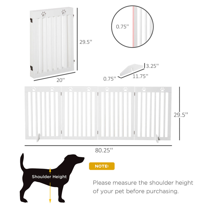 PawHut Pet Gate Foldable Fence Freestanding Dog Barrier w/ Support Feet White