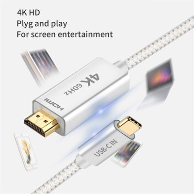 6ft Braided 4K@60Hz USB C to HDMI Cable Adapter(Thunderbolt 3 Compatible) Silver