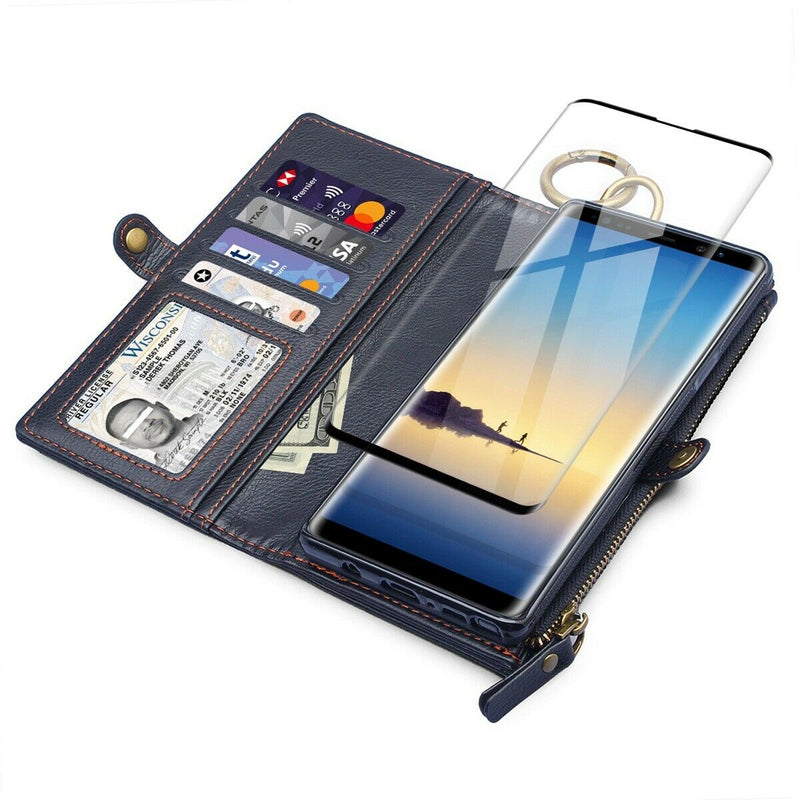 Multi-functional Leather Wallet Case Cover + Glass Film for Galaxy Note20 / 20U