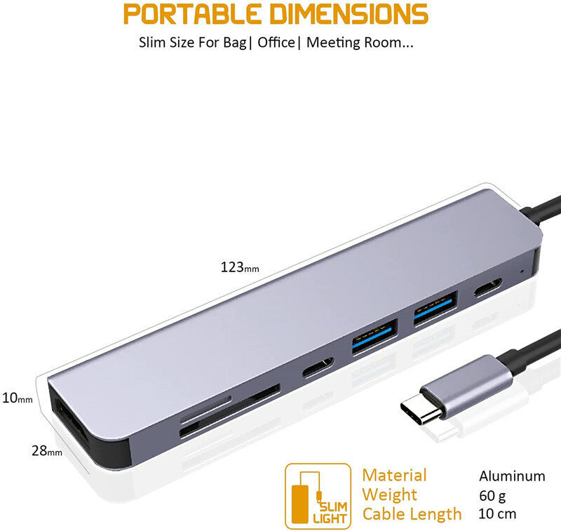 3/5/6/7/8in 1 Type C Hub to USB 3.0 HDMI PD Adapter Docking Station for MacBook