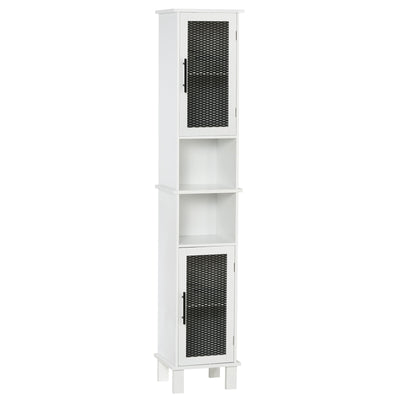 HOMCOM Tall Bathroom Storage Cabinet Free Standing Linen Tower w/ Doors Shelves