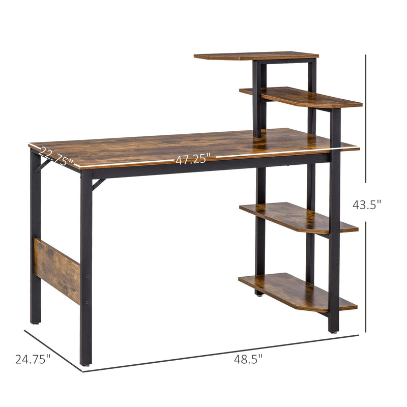 Multi-Tier Writing Table with Storage, Large Tabletop and Steel Frame