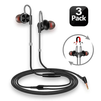 Wired Earphones w/ 3.5mm Plug - Tangle Free, Magnetic, Built In Mic and Controls
