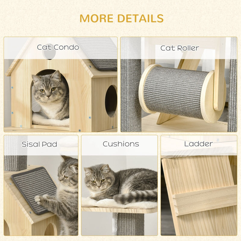 Modern Climbing Activity Cat Tower with Scratching Posts Cat Condo Spinning Toy