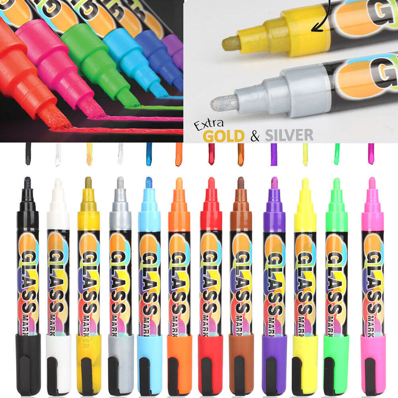 Erasable Liquid Chalk Markers - Reversible Tip (12 Pack) - (Multicolored, 6mm)