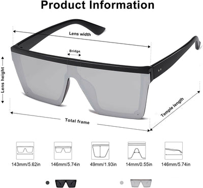 Mirrored Silver Oversized Square Rimless Sunglasses UV Protection Unisex - 2021