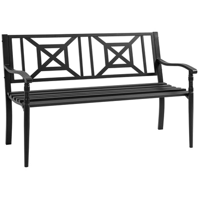 Steel Garden Bench Outdoor Patio Bench for Lawn Deck Yard Porch Entryway Black