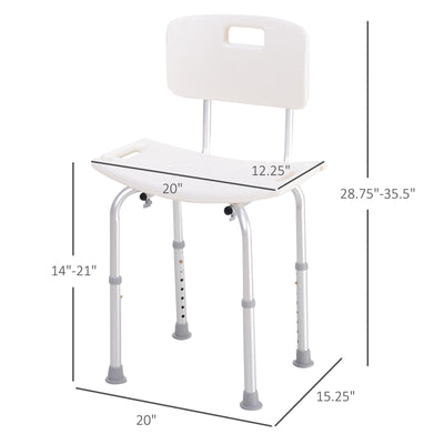 33.7" Bath Chair Seat Safety Bathroom Aids Adjustable Positions White