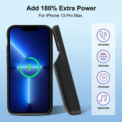 For iPhone 13 Pro 6.1" Wireless Charging Extended Battery Pack Case without Plug