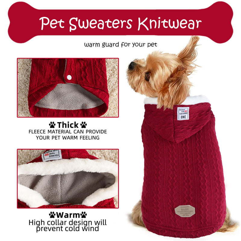 Red Cute Warm Dog Coat Winter Sweater Clothes with Hat for Puppies Cats Dogs CA