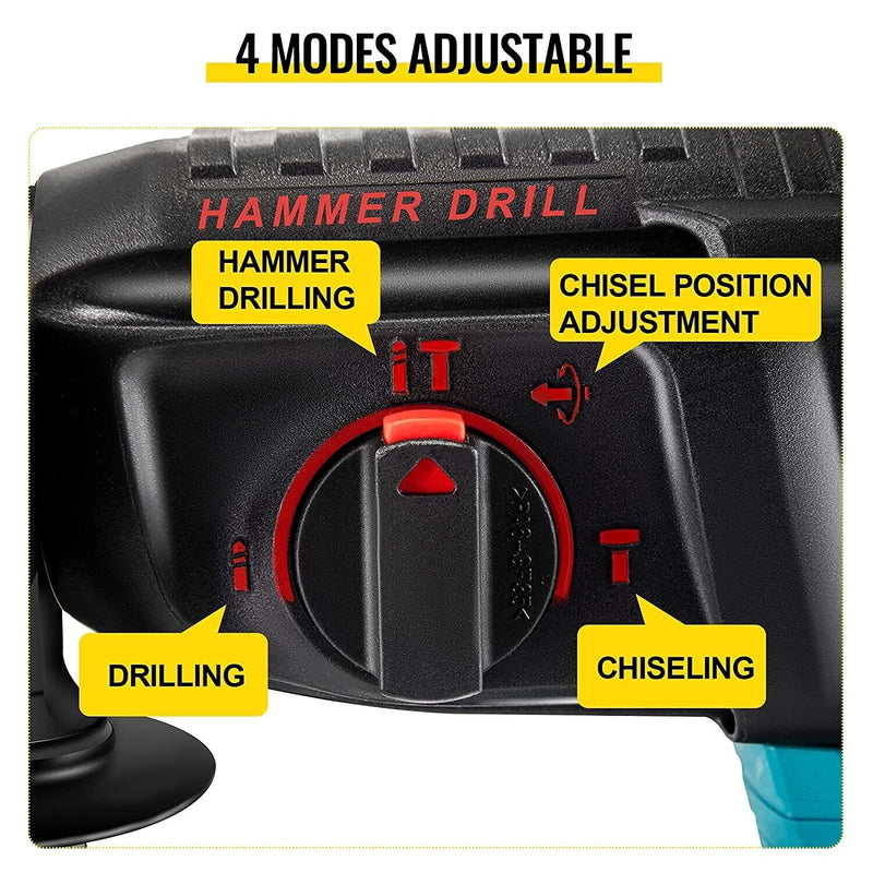 1400 RPM Handle Demolition Hammer Variable Speed 4 Functions Cordless Drill