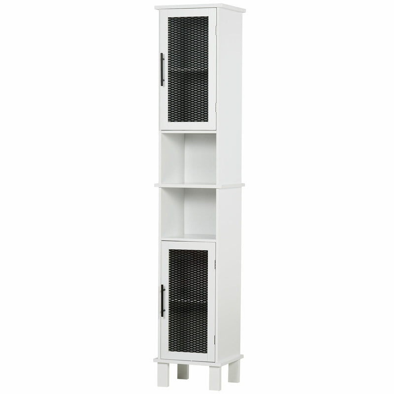 HOMCOM Tall Bathroom Storage Cabinet Free Standing Linen Tower w/ Doors Shelves