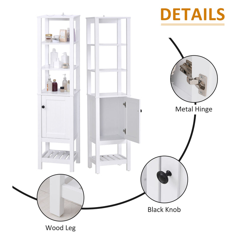 HOMCOM Bathroom Tall Storage Container Organizer Tower w/ Door Shelves, White