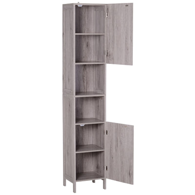 kleankin Tall Free Standing Bathroom Storage Cabinet Wood Grain Organizer
