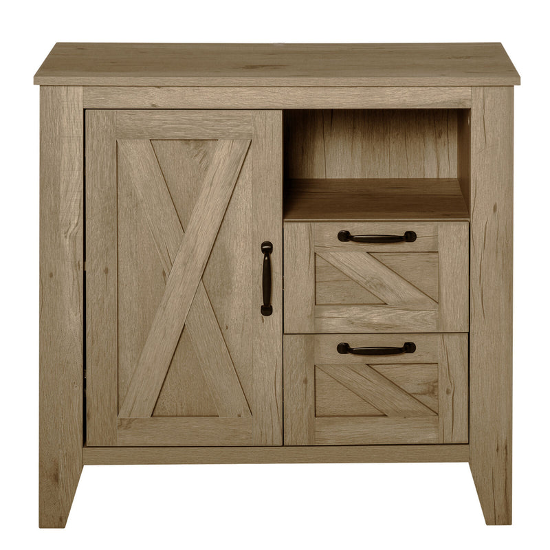 Country Designed Kitchen Hutch with Open Countertop & Multiple Storage Options